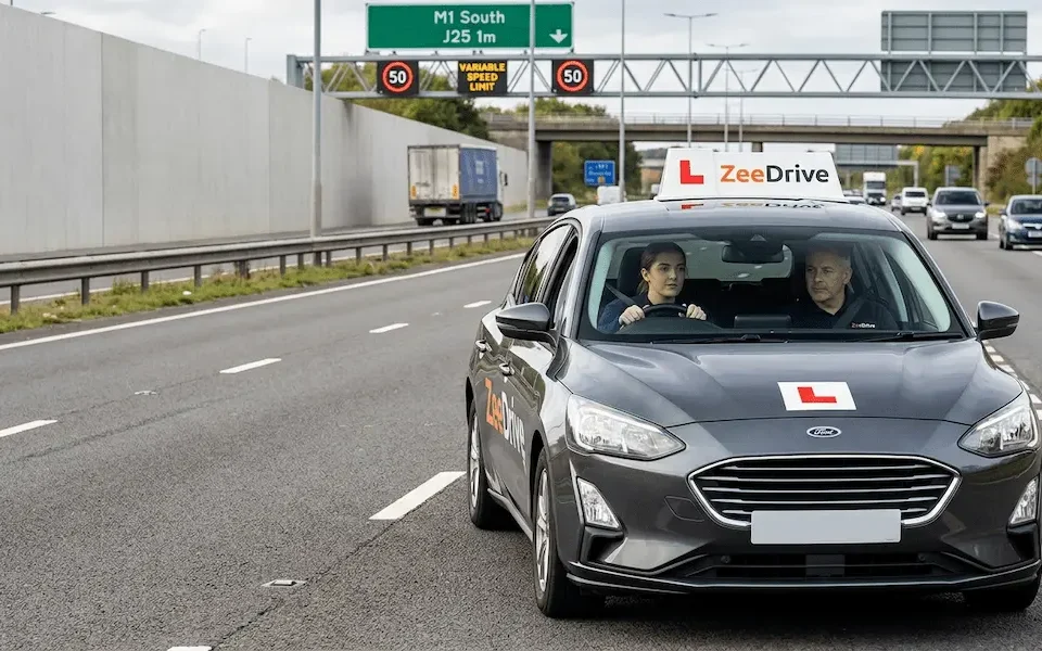Learner driver practising motorway driving with an instructor