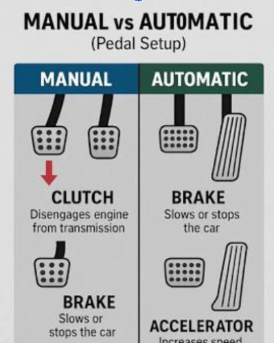 Manual vs automatic pedal setup comparison for Abingdon driving lessons